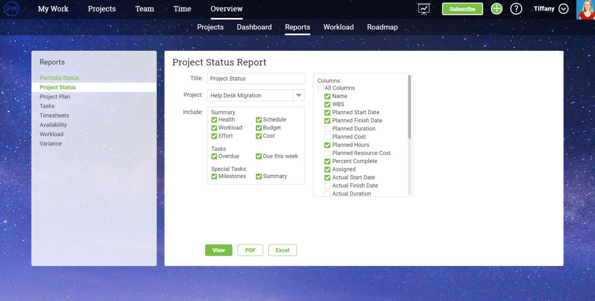 A screenshot of ProjectManager.com's status report page