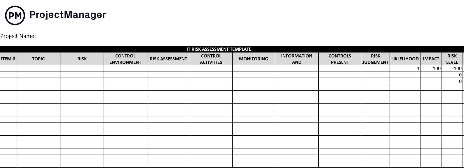 ProjectManager's IT risk assessment template