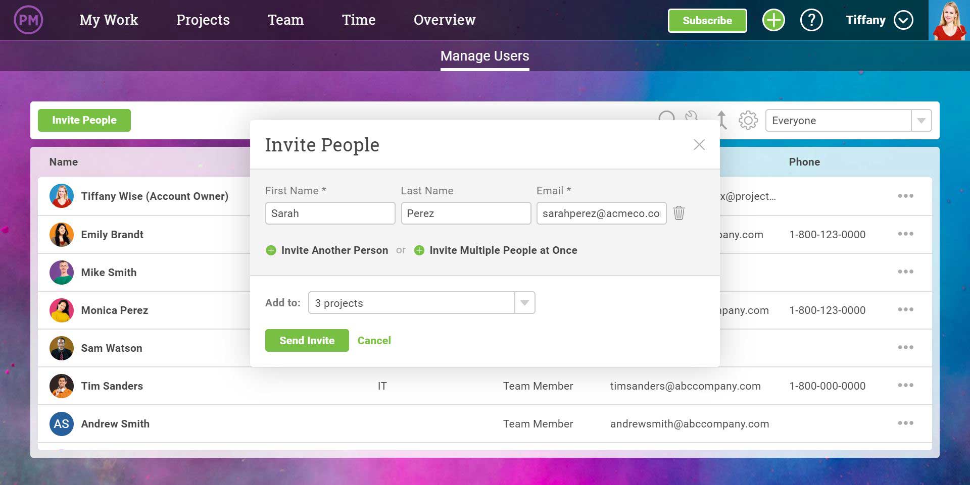 Invite popup to get team members onboard the software