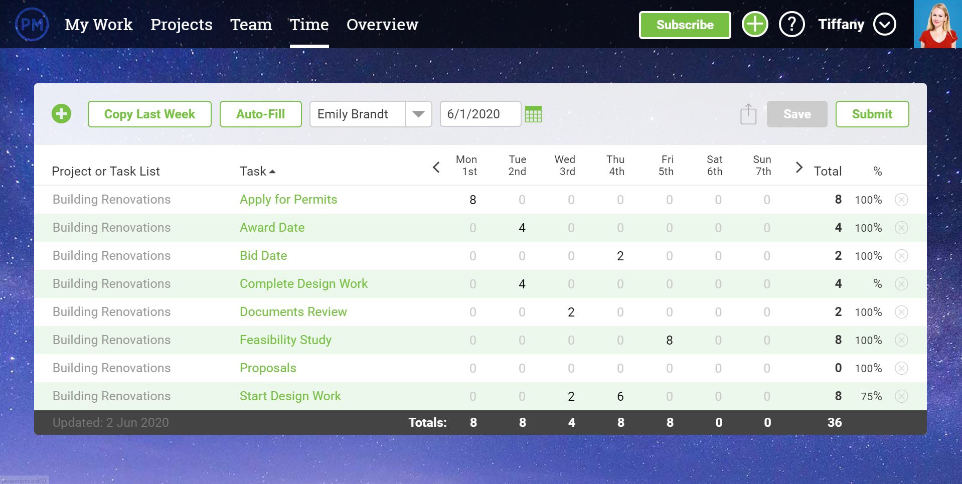 automated timesheet copies last weeks tasks