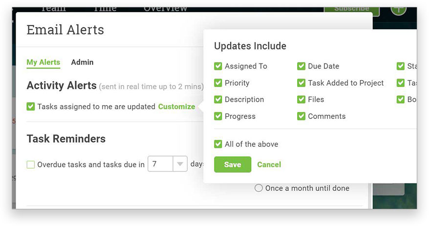 Setting email alert for project notifications