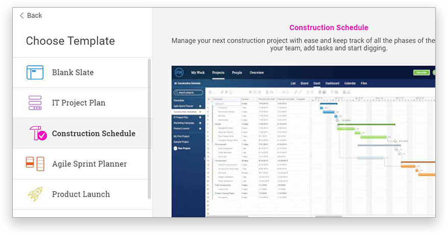 A screenshot of ProjectManager.com’s “Choose Template” pop-up, which allows you to jump-start your project with our pre-built templates