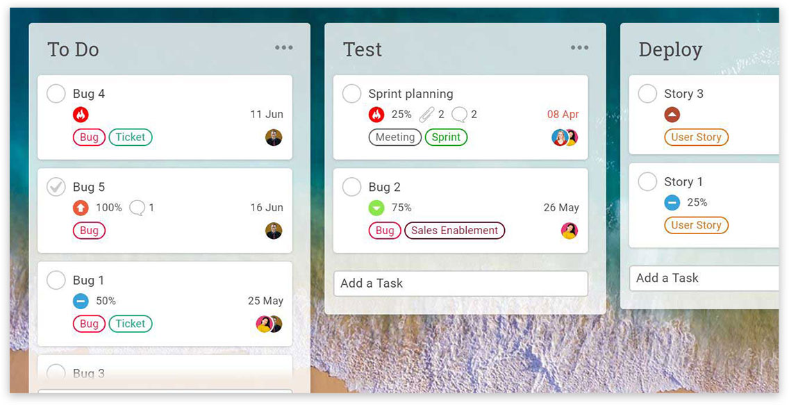 A screenshot of ProjectManager.com’s kanban board view