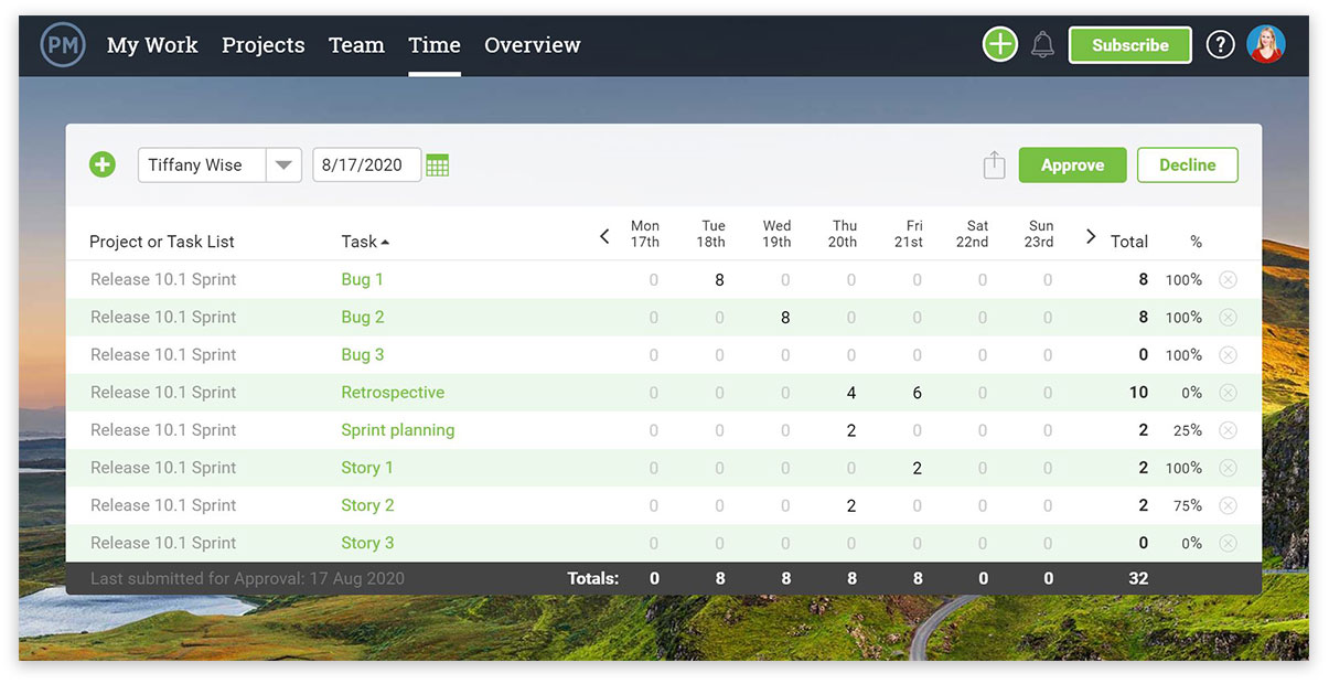 Timesheet view awaiting approval