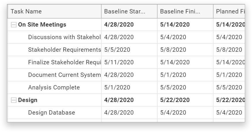 set baseline on Gantt