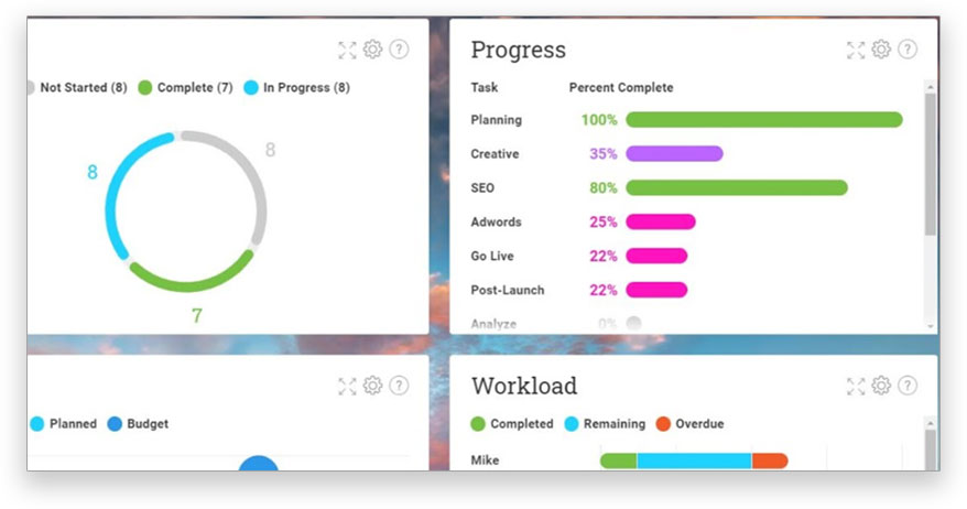 Real-time dashboard shows high-level view of project performance