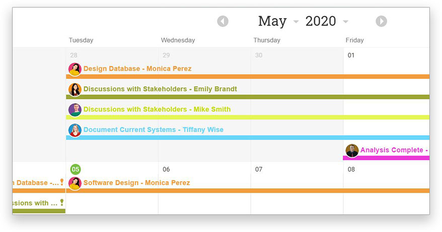 Calendar view of project