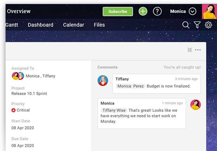 A screenshot of team members collaborating through comments on a task