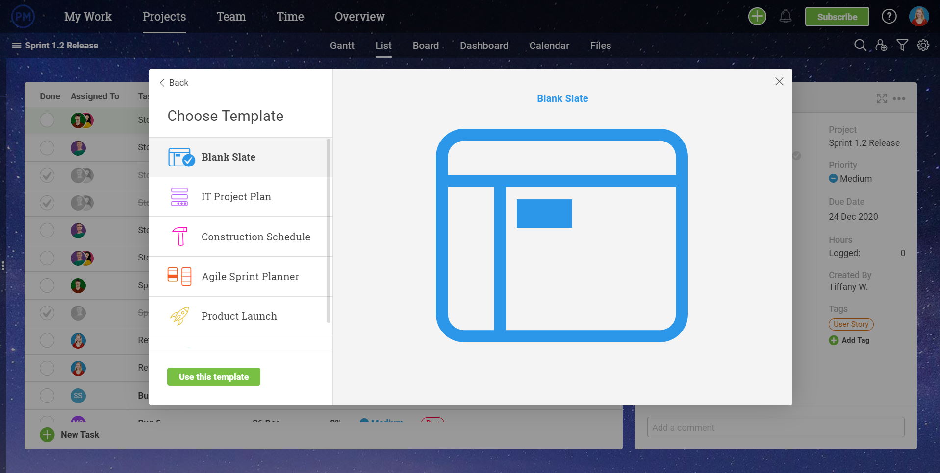 A screenshot of a project being created in ProjectManager.com