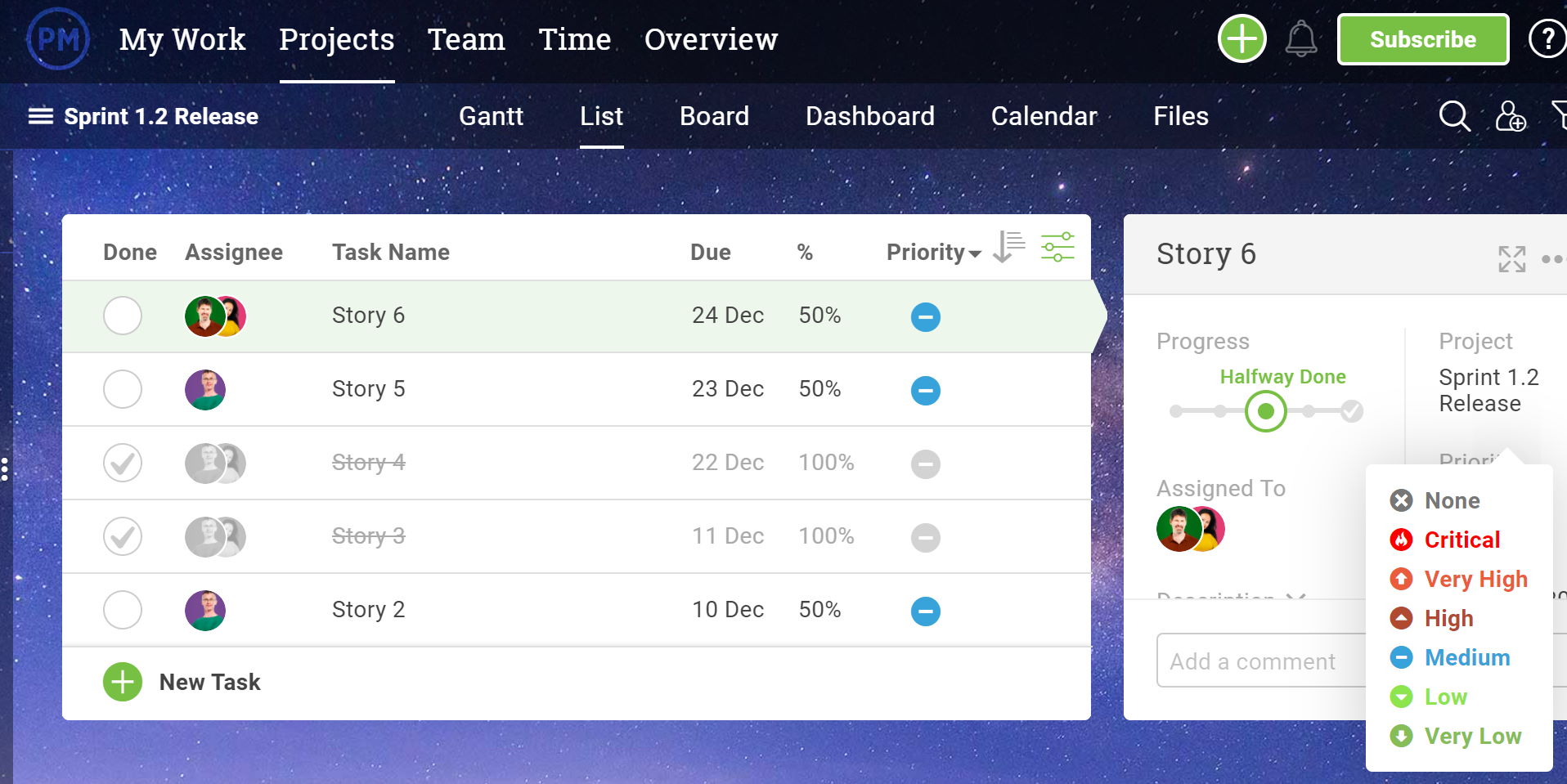 A screenshot of a task window with the priority settings open