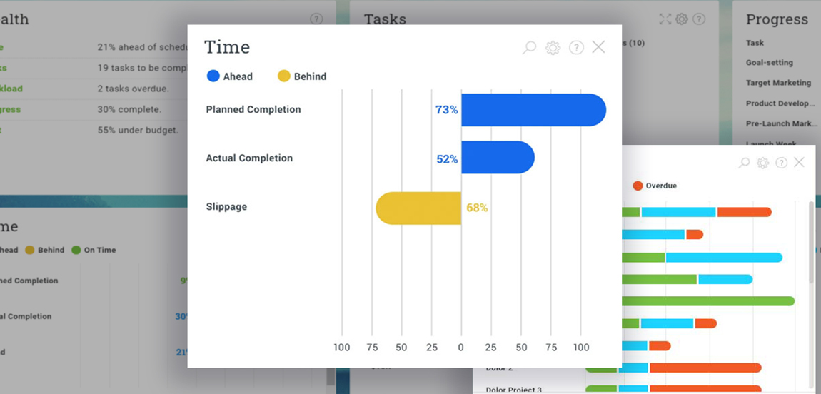 project progress report with planned vs. actual project completion