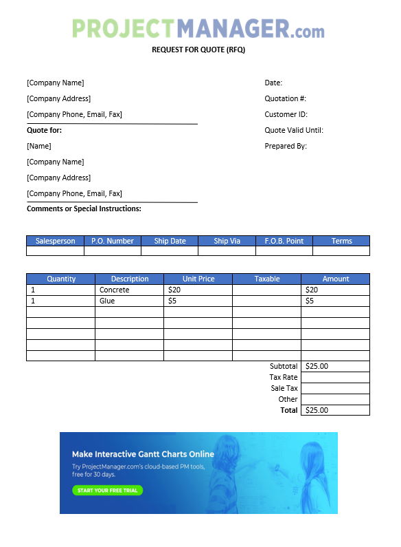 Rfq Template Free Printable Templates