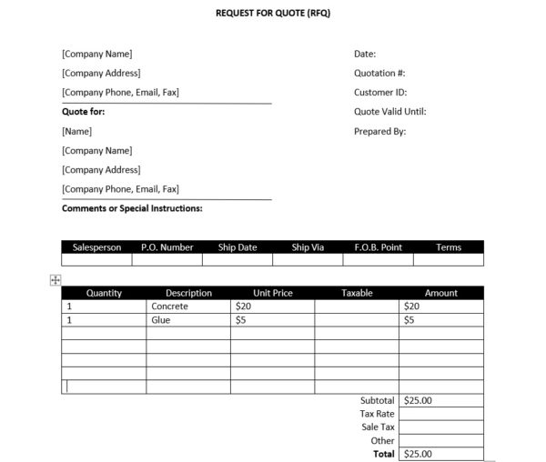 request for quote (RFQ) template for Word