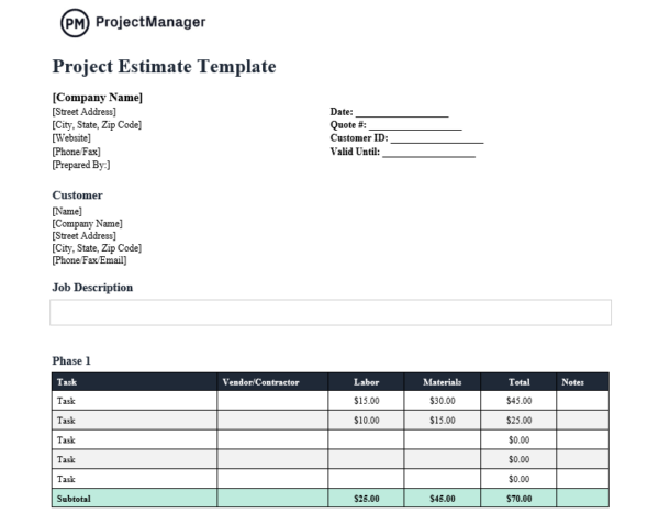 Estimate Template for Excel and Word (Free Download)