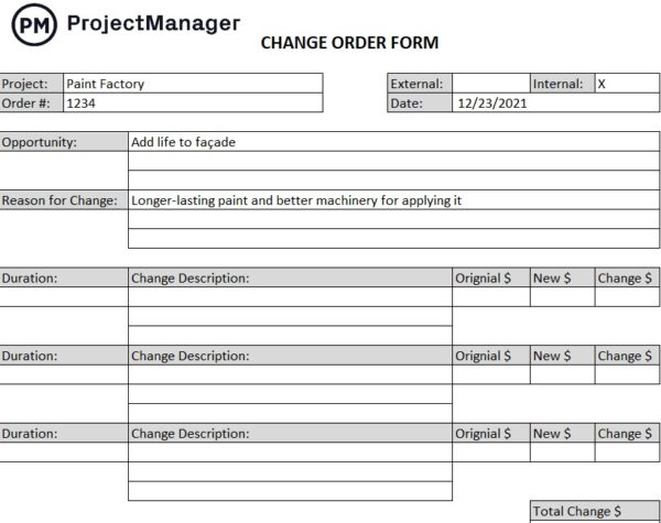 ProjectManager's free change order form template