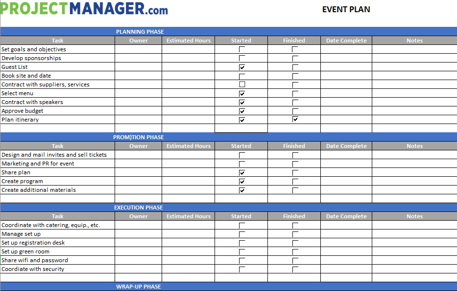 Event Plan Template For Excel Free Download Projectmanager