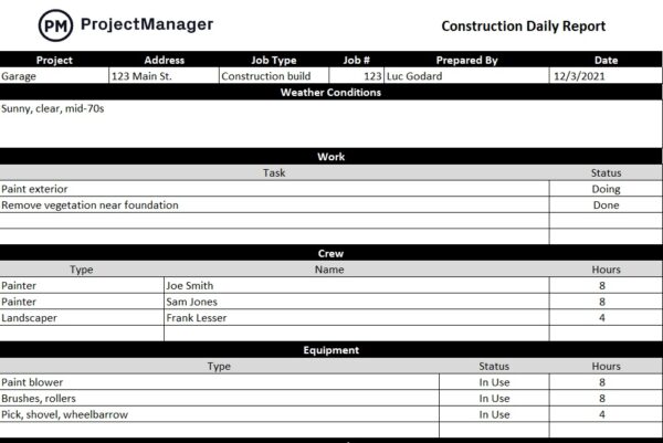 Construction Daily Report Excel Template