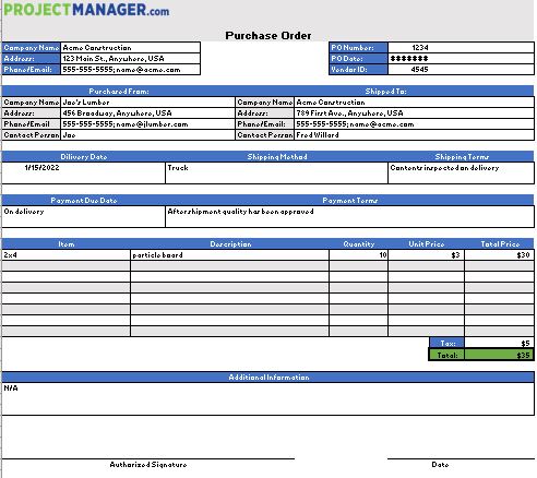 purchase order example