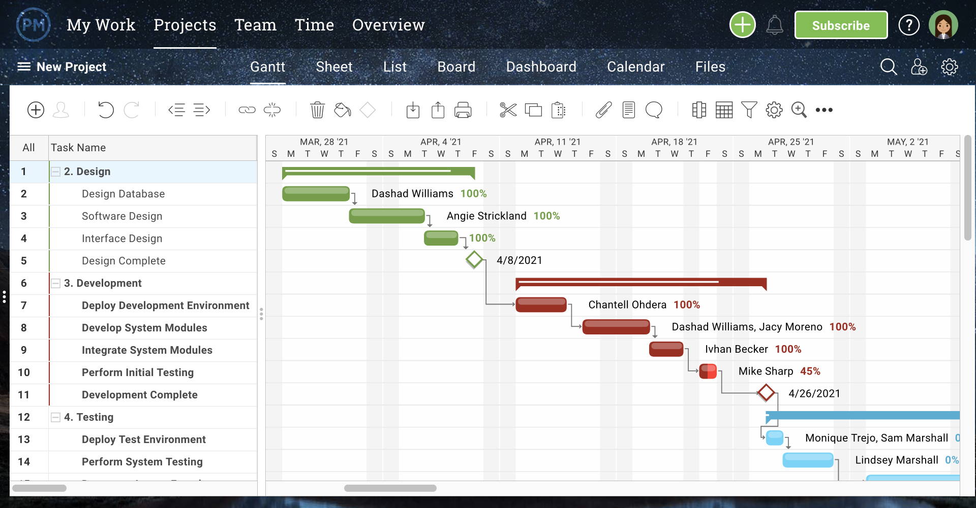 Gantt chart for tracking risks and planning projects