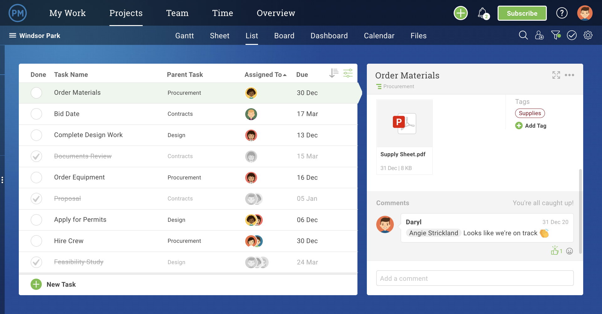 expanded task with collaboration in ProjectManager.com