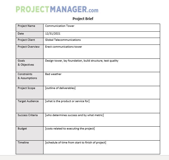How to create a project brief example included projectmanager