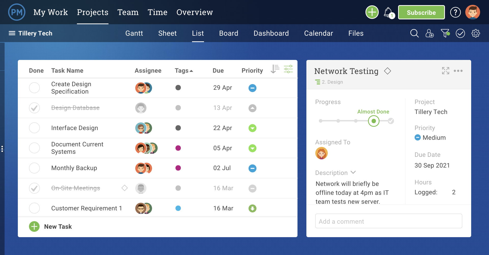 a screenshot of the task list project view in ProjectManager.com