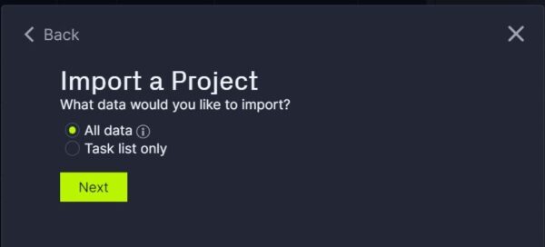 Segundo paso en el proceso de importar un archivo MPP en ProjectManager