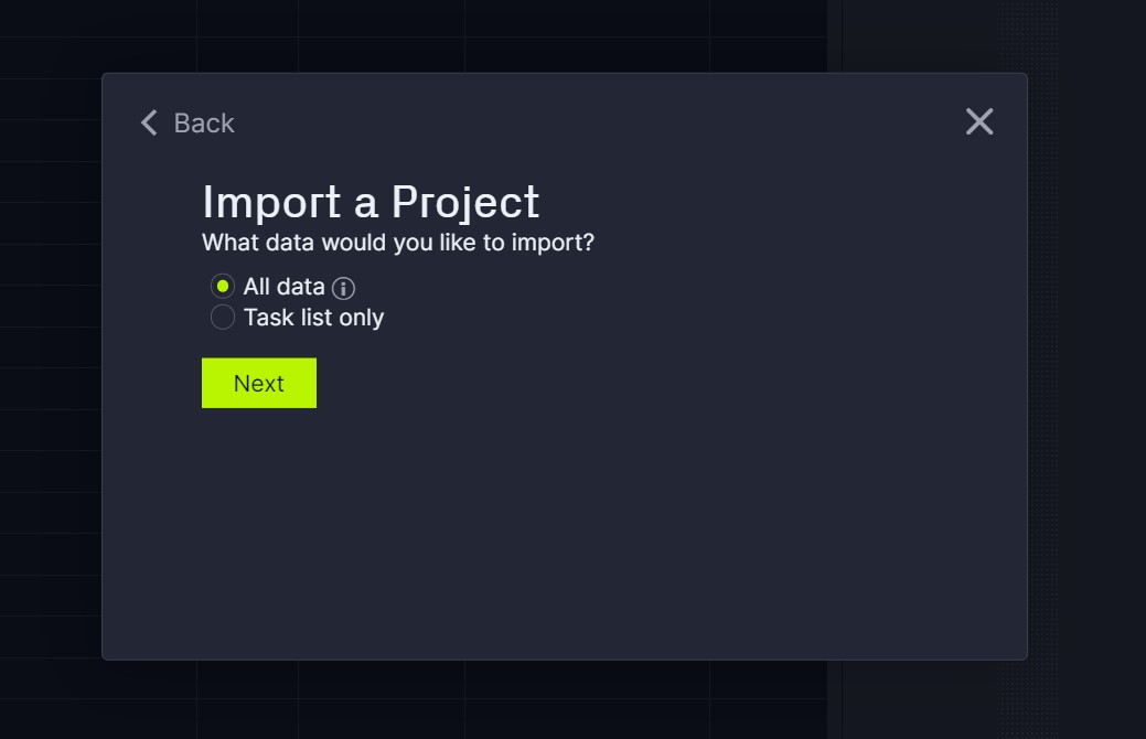 choose data you want to import for your Trello Gantt chart