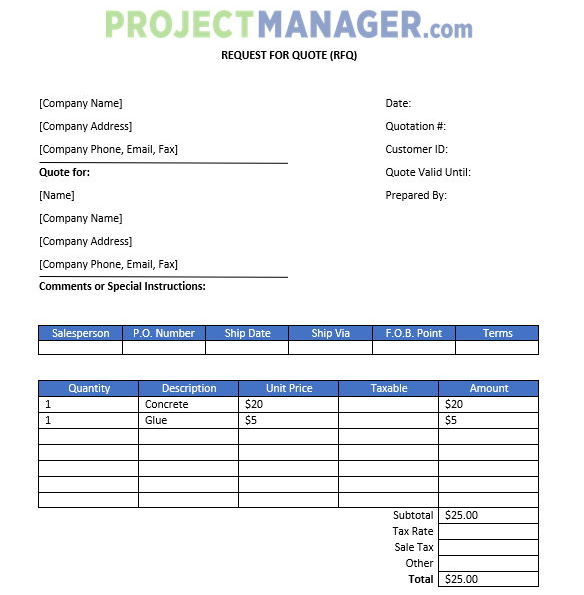Free Request For Quotation Template Printable Templates