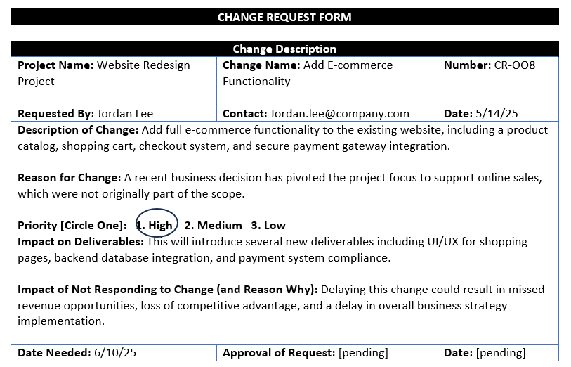 Change request example 1