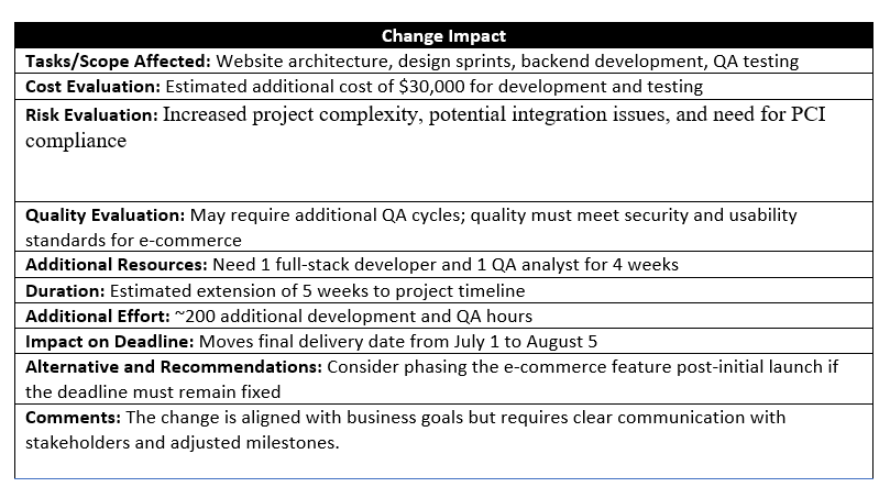 Change request example 2