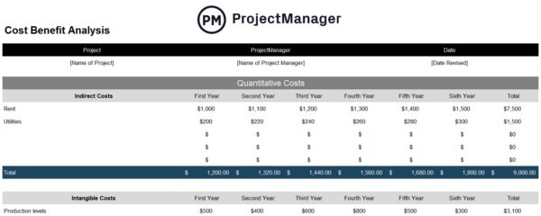 cost-benefit analysis template for a project management technique