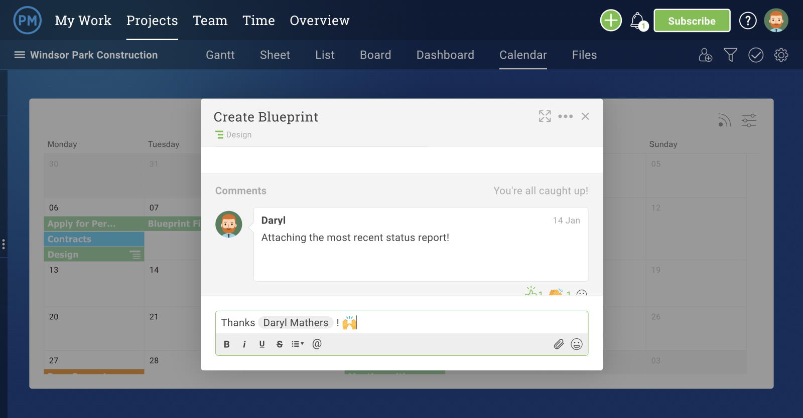 A screenshot of a task opened up in the project calendar in ProjectManager