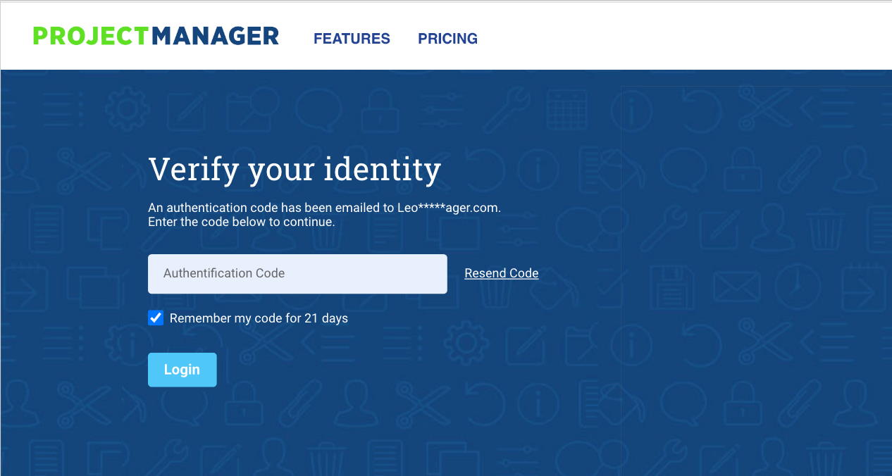 A screenshot of the login screen in ProjectManager, with the new reauthentication feature displayed