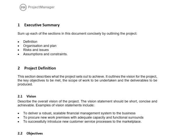 ProjectManager's free project charter template