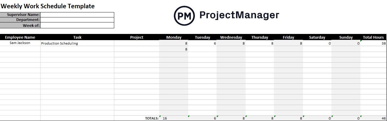 Weekly work schedule template for Excel