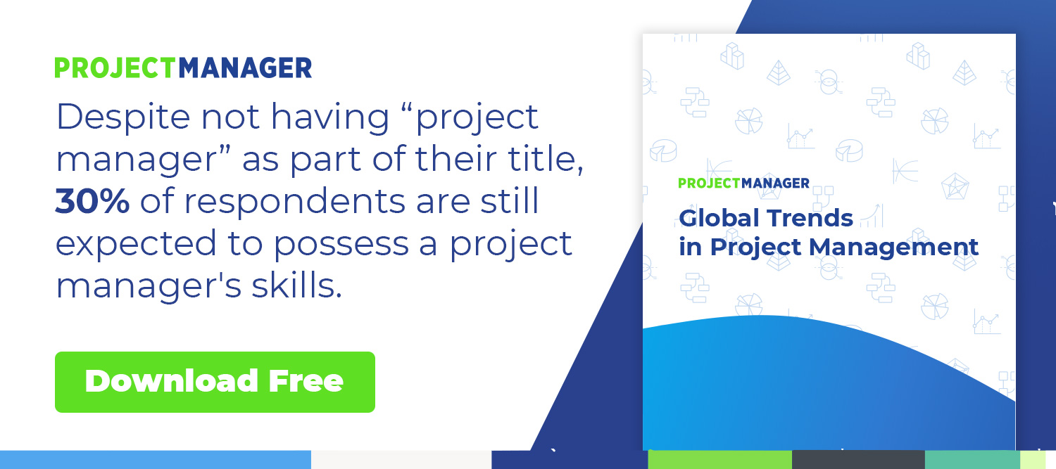 advertisement for project management trends ebook with a stat about project management training