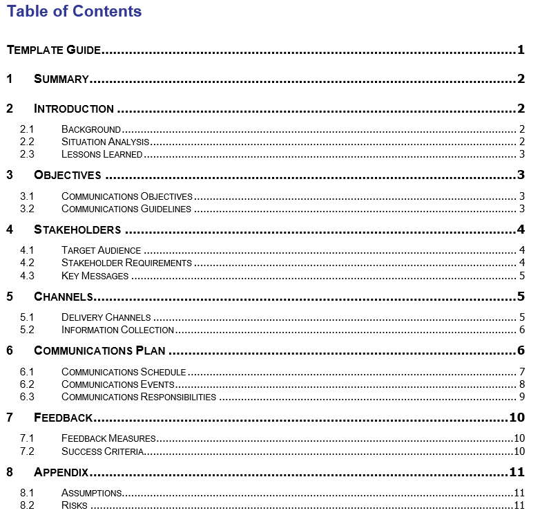 communications plan template