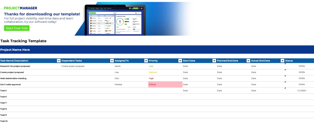 free task tracking template