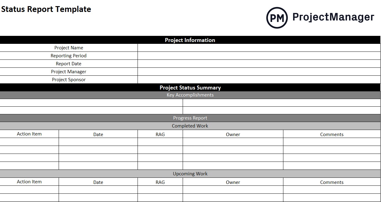 Project Status Report Template for Excel