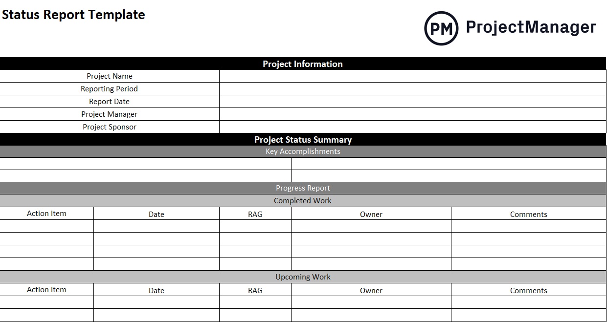 Free status report template for Excel