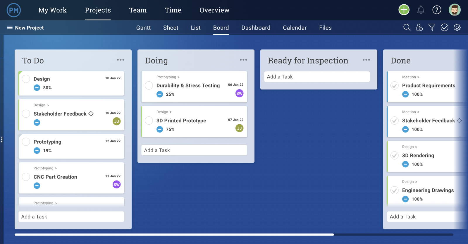 free action items template on a kanban board