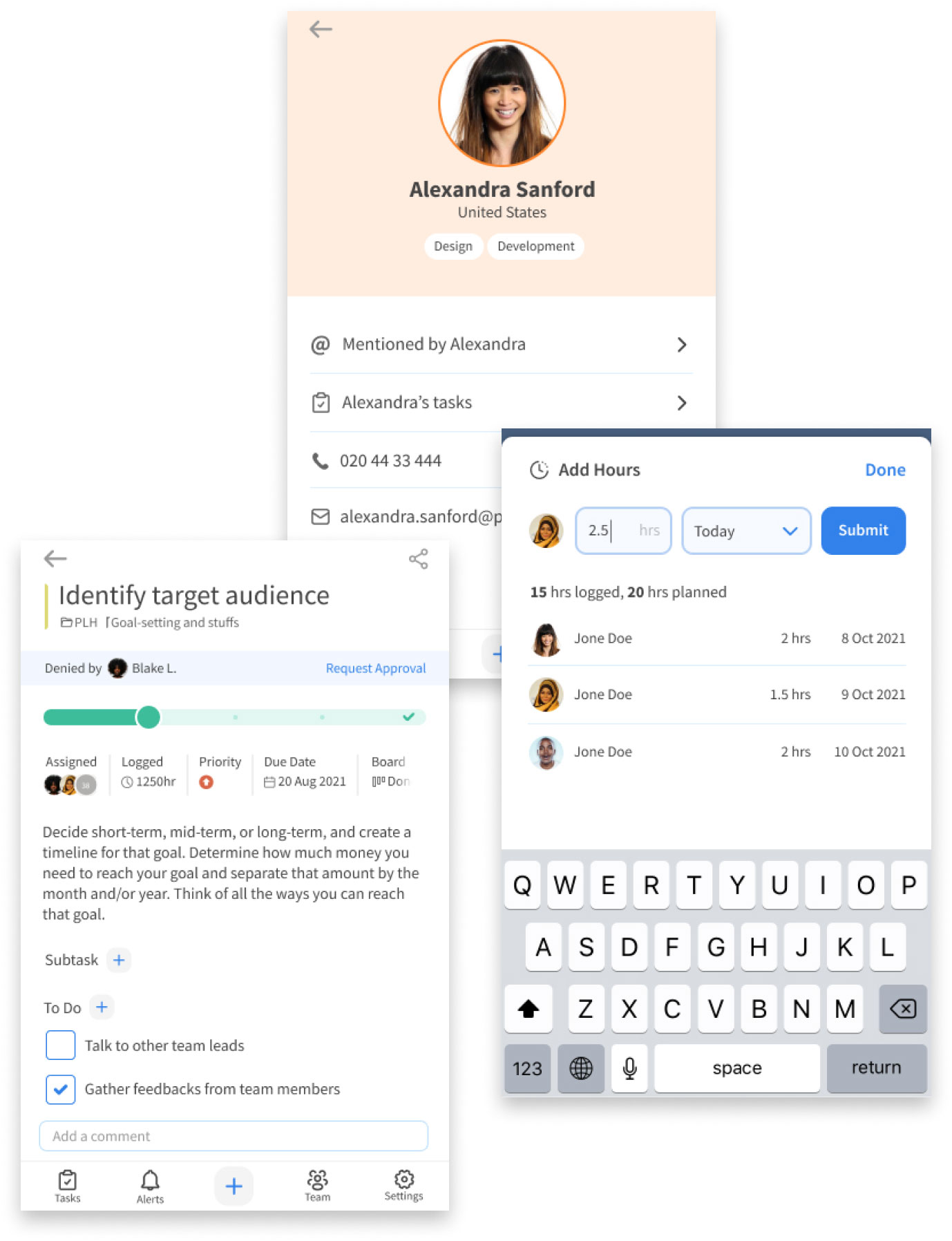 Screenshots of the ProjectManager app