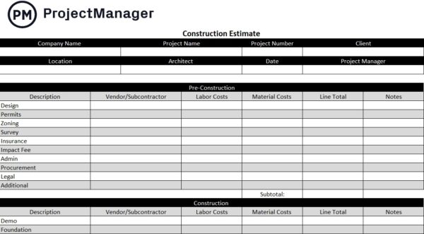 construction estimate document