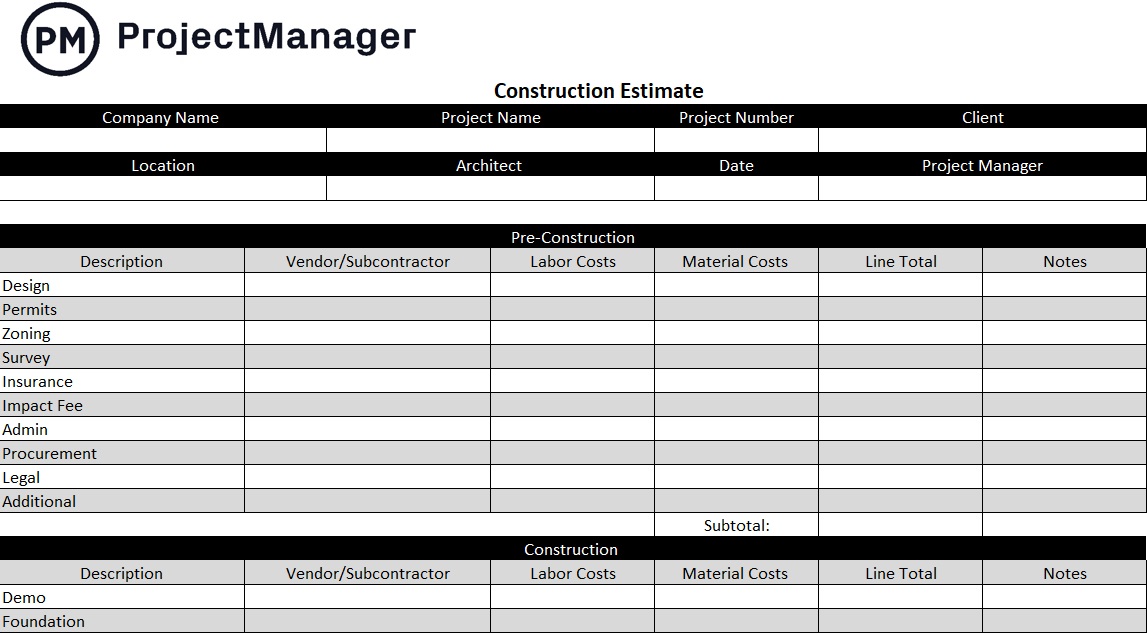 job costing excel template