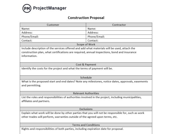 free construction proposal template for Word
