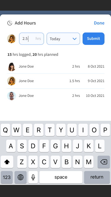 Logging hours in the ProjectManager mobile app