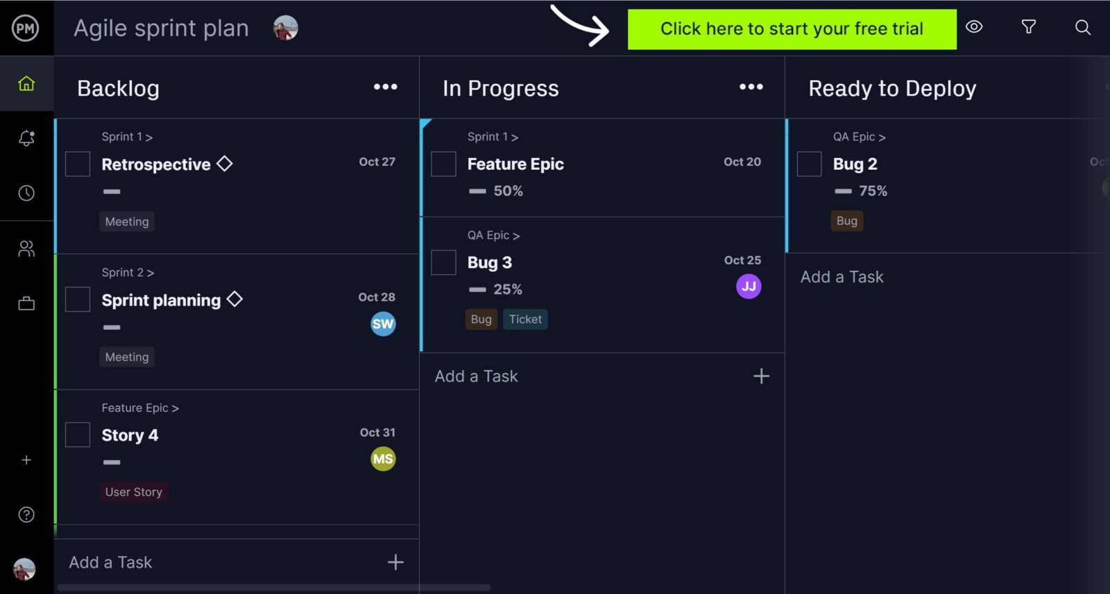 ProjectManager's kanban board