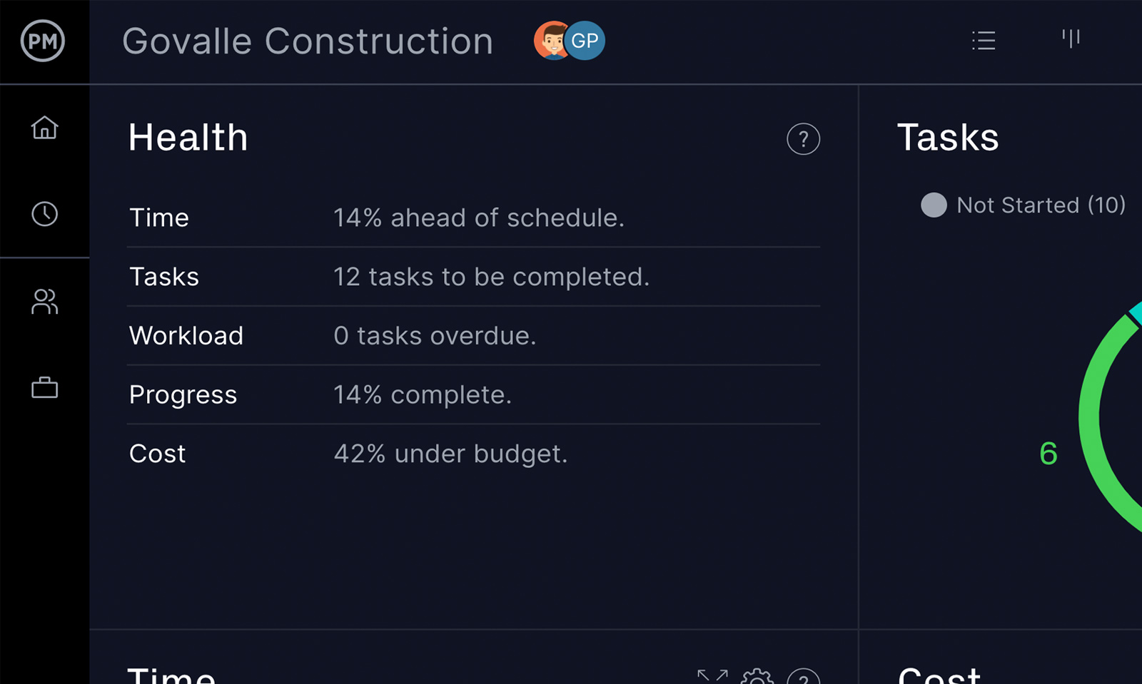 Health tab on a project dashboard