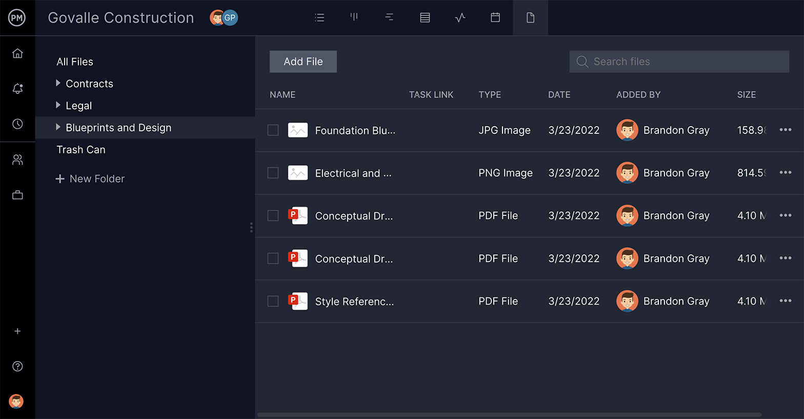 ProjectManager's file storage which is unlimited